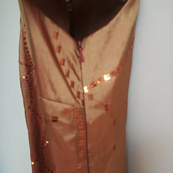 John Bentley iridescent orange midi maxi long sleeveless dress sequins 12 - Picture 2 of 16